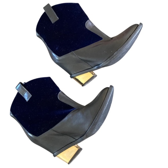 Giuseppe Zanotti Western Black Leather x Gold Blue Velour Leather Ankle Boots - Picture 10 of 14